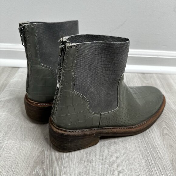 Free People Arlo Chelsea Ankle Boots Size 8.5 Storm Green Gray Leather Moto - Picture 7 of 10